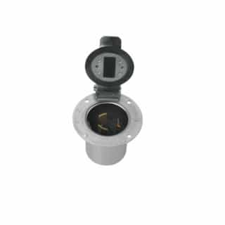 250V Flanged Inlet Connector w/ Lid, 2P3W Self Grounding