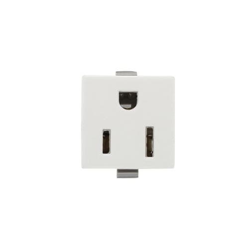 NEMA 5-15R Snap-in Receptacle, Plastic Back, Wire Leads, White