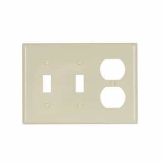 3-Gang Two Toggle & Duplex Wall Plate, Standard, Ivory