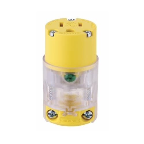 15 Amp LED Straight Blade Connector, #18-12 AWG, 5-15R, 125V, Yellow