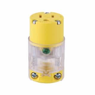 15 Amp LED Straight Blade Connector, #18-12 AWG, 5-15R, 125V, Yellow