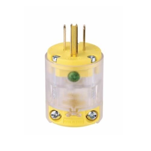 15 Amp LED Straight Blade Plug, #18-12 AWG, 5-15P, 125V, Yellow