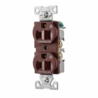 15 Amp Dual Controlled Duplex Receptacle, 2-Pole, #14-10 AWG, 125V, Brown
