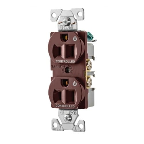 Eaton Wiring 15 Amp Dual Controlled Duplex Receptacle, 2-Pole, #14-10 AWG, 125V, Brown