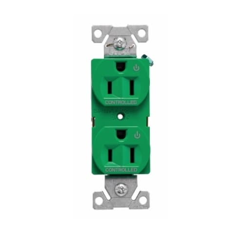 Eaton Wiring 15A Dual Controlled Duplex Receptacle, 125V, Green