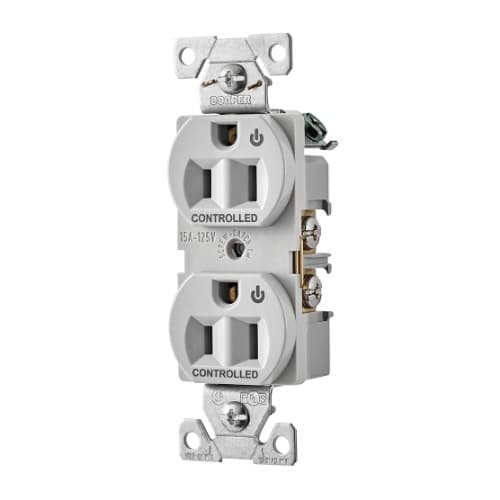 Eaton Wiring 15 Amp Dual Controlled Duplex Receptacle, 2-Pole, #14-10 AWG, 125V, Gray