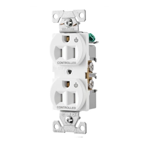 Eaton Wiring 15 Amp Dual Controlled Duplex Receptacle, 2-Pole, #14-10 AWG, 125V, Ivory