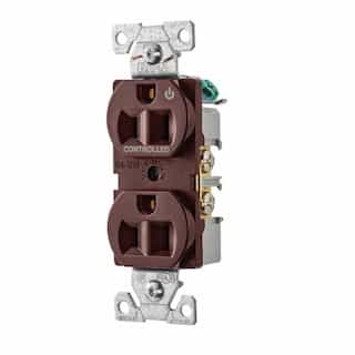 15 Amp Half Controlled Duplex Receptacle, 2-Pole, #14-10 AWG, 125V, Brown