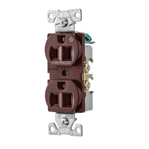 Eaton Wiring 15 Amp Half Controlled Duplex Receptacle, 2-Pole, #14-10 AWG, 125V, Brown