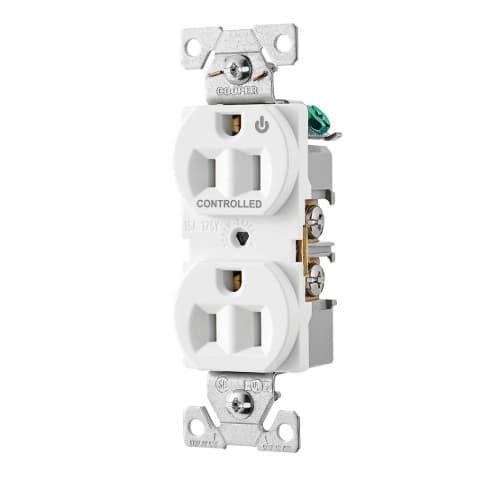 Eaton Wiring 15 Amp Half Controlled Duplex Receptacle, 2-Pole, #14-10 AWG, 125V, White
