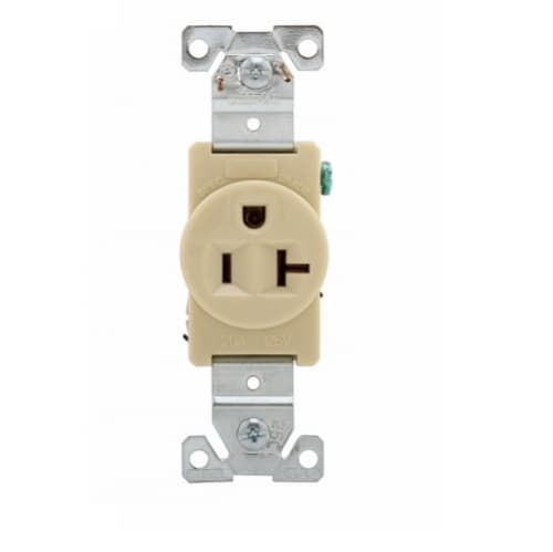 20 Amp Single Straight Blade Receptacle, Industrial Grade, Ivory
