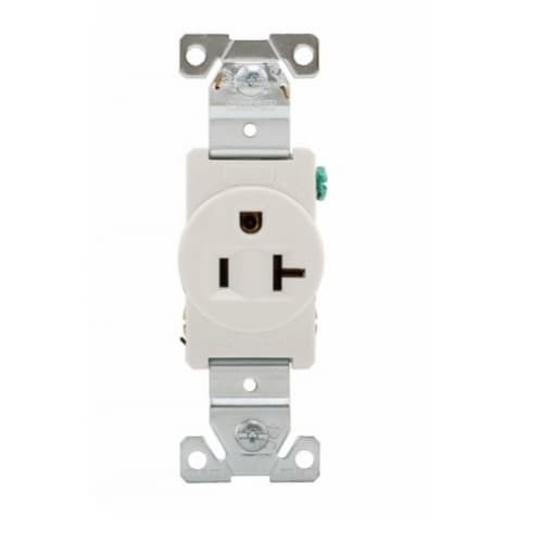 20 Amp Single Straight Blade Receptacle, Industrial Grade, White