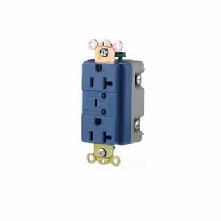 20 Amp Duplex Receptacle w/ Indicator & Alarm, 2-Pole, 3-Wire, 125V, Blue