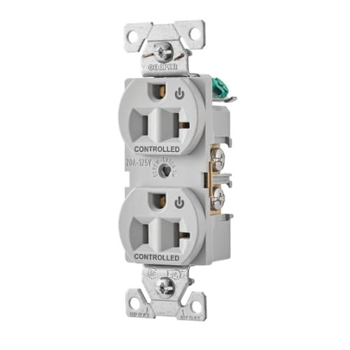 20 Amp Dual Controlled Duplex Receptacle, 2-Pole, #14-10 AWG, 125V, Gray
