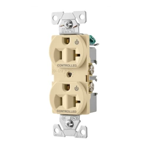 Eaton Wiring 20 Amp Dual Controlled Duplex Receptacle, 2-Pole, #14-10 AWG, 125V, Light Almond