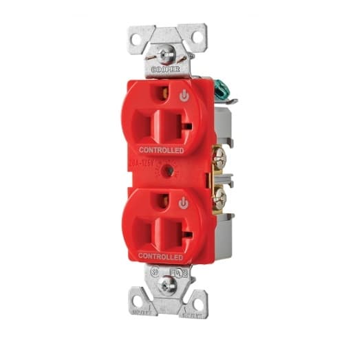 Eaton Wiring 20 Amp Dual Controlled Duplex Receptacle, 2-Pole, #14-10 AWG, 125V, Red