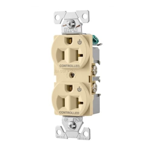 Eaton Wiring 20 Amp Dual Controlled Duplex Receptacle, 2-Pole, #14-10 AWG, 125V, Ivory