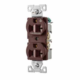 20 Amp Half Controlled Duplex Receptacle, 2-Pole, #14-10 AWG, 125V, Brown
