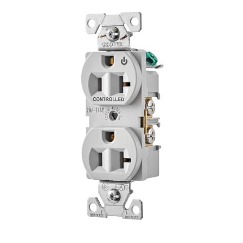 Eaton Wiring 20 Amp Half Controlled Duplex Receptacle, 2-Pole, #14-10 AWG, 125V, Gray