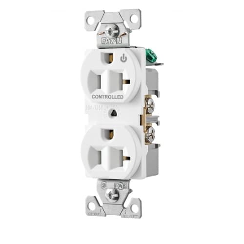Eaton Wiring 20 Amp Half Controlled Duplex Receptacle, 2-Pole, #14-10 AWG, 125V, White