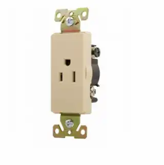 15 Amp Decora Single Receptacle, Back & Side Wired, Ivory