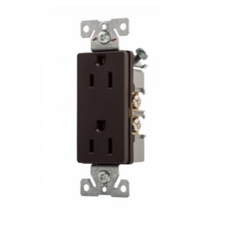 15 Amp Decora Duplex Receptacle, Back & Side Wired, Brown