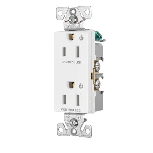 Eaton Wiring 15 Amp Dual Controlled Decorator Receptacle, 2-Pole, #14-10 AWG, 125V, White