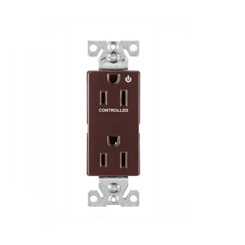 15 Amp Half Controlled Decorator Receptacle, 2-Pole, #14-10 AWG, 125V, Brown