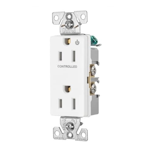 Eaton Wiring 15 Amp Half Controlled Decorator Receptacle, 2-Pole, #14-10 AWG, 125V, White