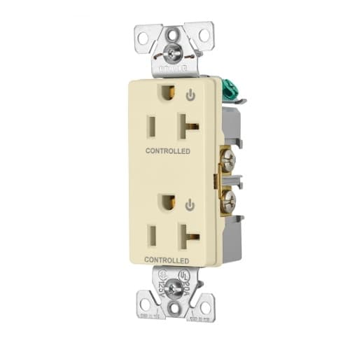 Eaton Wiring 20 Amp Dual Controlled Decorator Receptacle, 2-Pole, #14-10 AWG, 125V, Almond