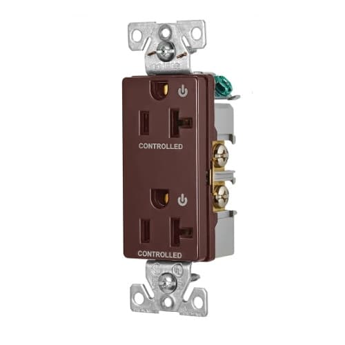 Eaton Wiring 20 Amp Dual Controlled Decorator Receptacle, 2-Pole, #14-10 AWG, 125V, Brown