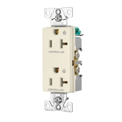 Eaton Wiring 20 Amp Dual Controlled Decorator Receptacle, 2-Pole, #14-10 AWG, 125V, Light Almond