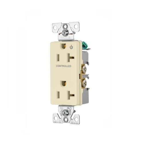 20 Amp Half Controlled Decorator Receptacle, 2-Pole, #14-10 AWG, 125V, Light Almond