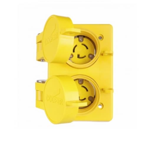 Eaton Wiring 15 Amp Watertight Locking Duplex Receptacle, NEMA L7-15, 277V, Yellow