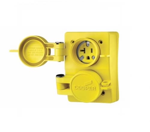 15 Amp Watertight Locking Duplex Receptacle NEMA L5-15 125V, Yellow
