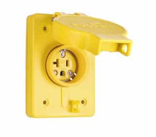 15 Amp Watertight Locking Single Receptacle, NEMA L6-15,250V, Yellow