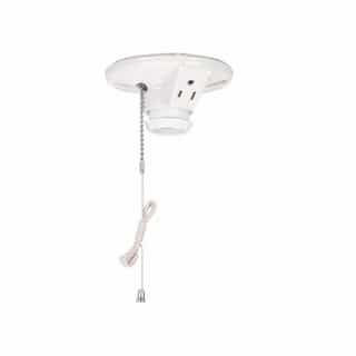 Eaton Wiring 660W Ceiling Lamp Holder w/ Single Receptacle, Medium Base, Porcelain, Pull Chain, White