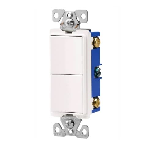 15 Amp Rocker Switch, Single Pole (2), 3-Way, 120V, White, SP