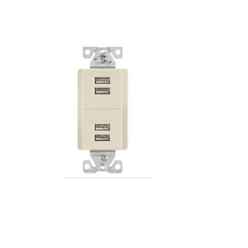 5 Amp 4-Port USB Charging Station, Type A, Light Almond