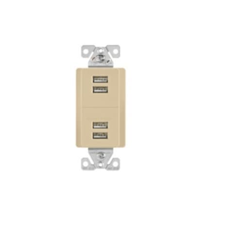 5 Amp 4-Port USB Charging Station, Type A, Ivory