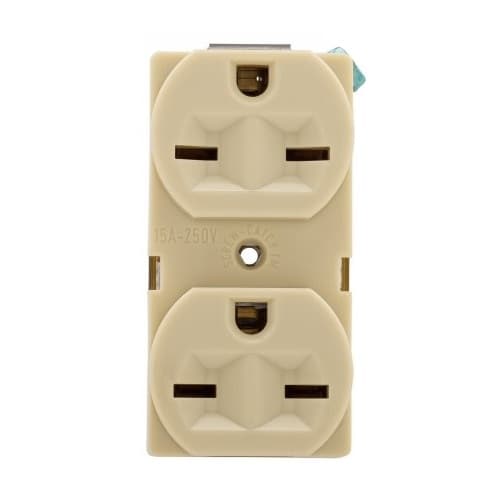 Eaton Wiring 15A Straight Blade Duplex Receptacle, #14-10 AWG, 6-15R, 250V, Ivory