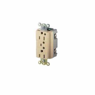 15 Amp Duplex Receptacle w/ LED Indicator & Alarm, 2-Pole, 3-Wire, 125V, Ivory