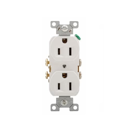 15 Amp Duplex Receptacle, 2-Pole, 3-Wire, #14-10 AWG, 125V, White