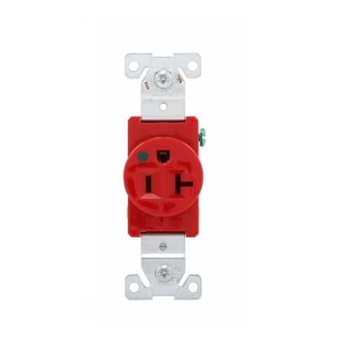 20 Amp Single Receptacle w/ Short Strap Mount, 2-Pole, 3-Wire, #14-10 AWG, 125V, Red