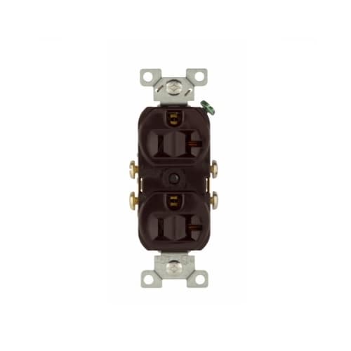 20 Amp Duplex Receptacle, 2-Pole, 3-Wire, #14-10 AWG, 125V, Brown