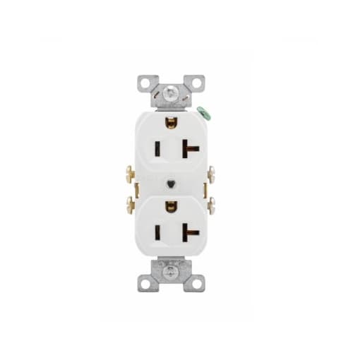 20 Amp Duplex Receptacle, 2-Pole, 3-Wire, #14-10 AWG, 125V, White
