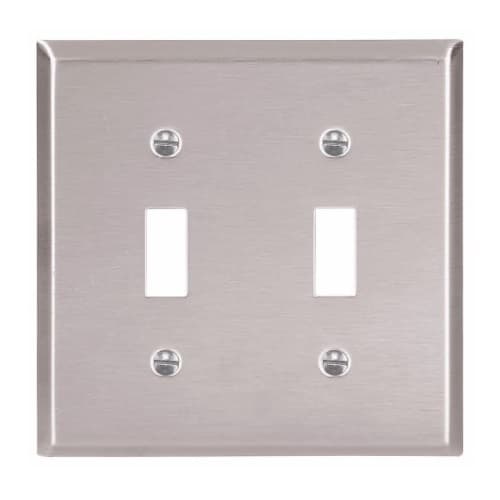 2-Gang Toggle Wall Plate, Standard, Stainless Steel