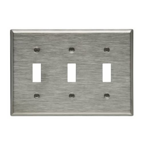 3-Gang Toggle Wall Plate, Standard, Stainless Steel, Bulk