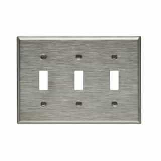 Eaton Wiring 3-Gang Toggle Wall Plate, Stainless Steel
