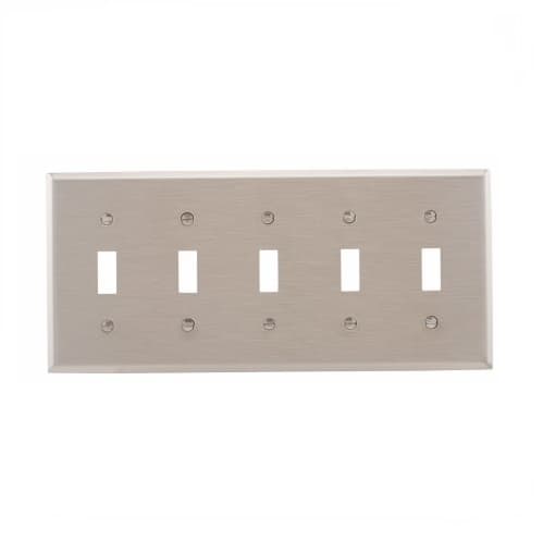 5-Gang Toggle Switch Wall Plate, Standard, Steel